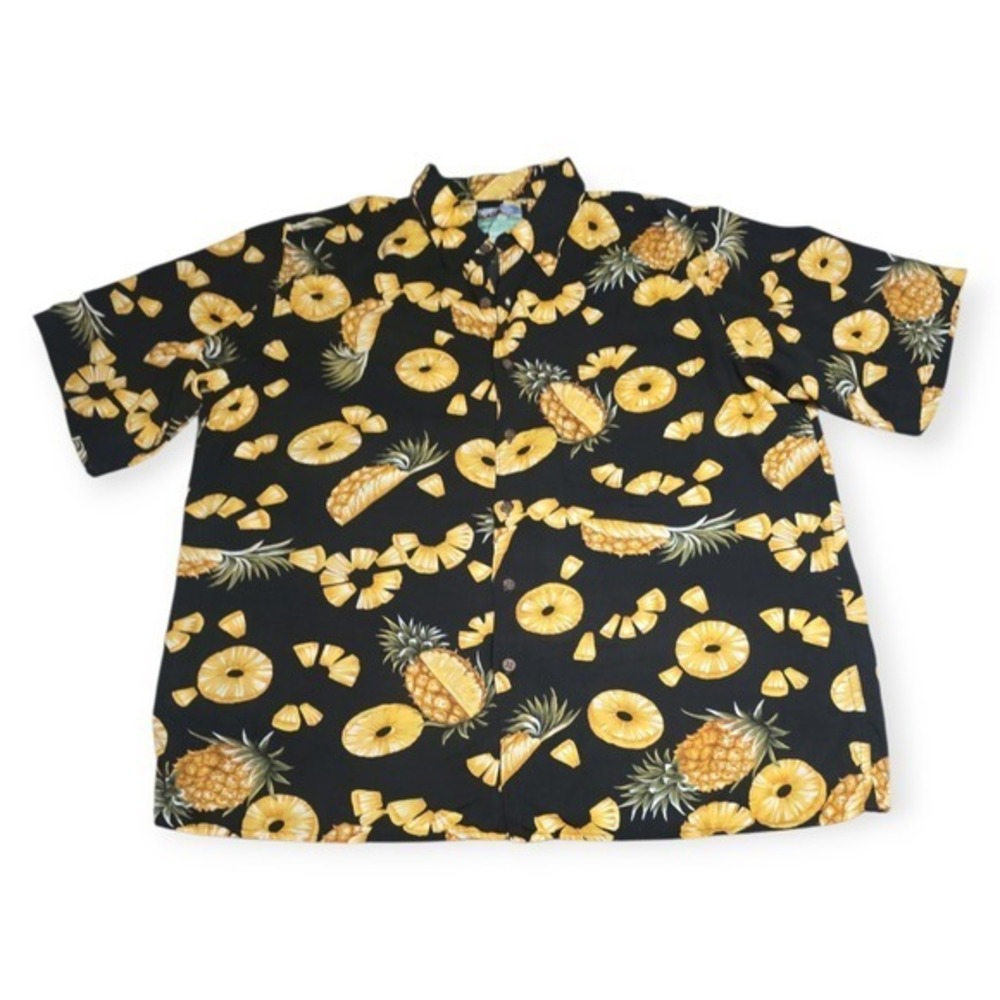 REYN SPOONER Men's Golden Juicy‎ Pineapple Hawaiian Aloha Shirt Black L - Picture 5 of 7